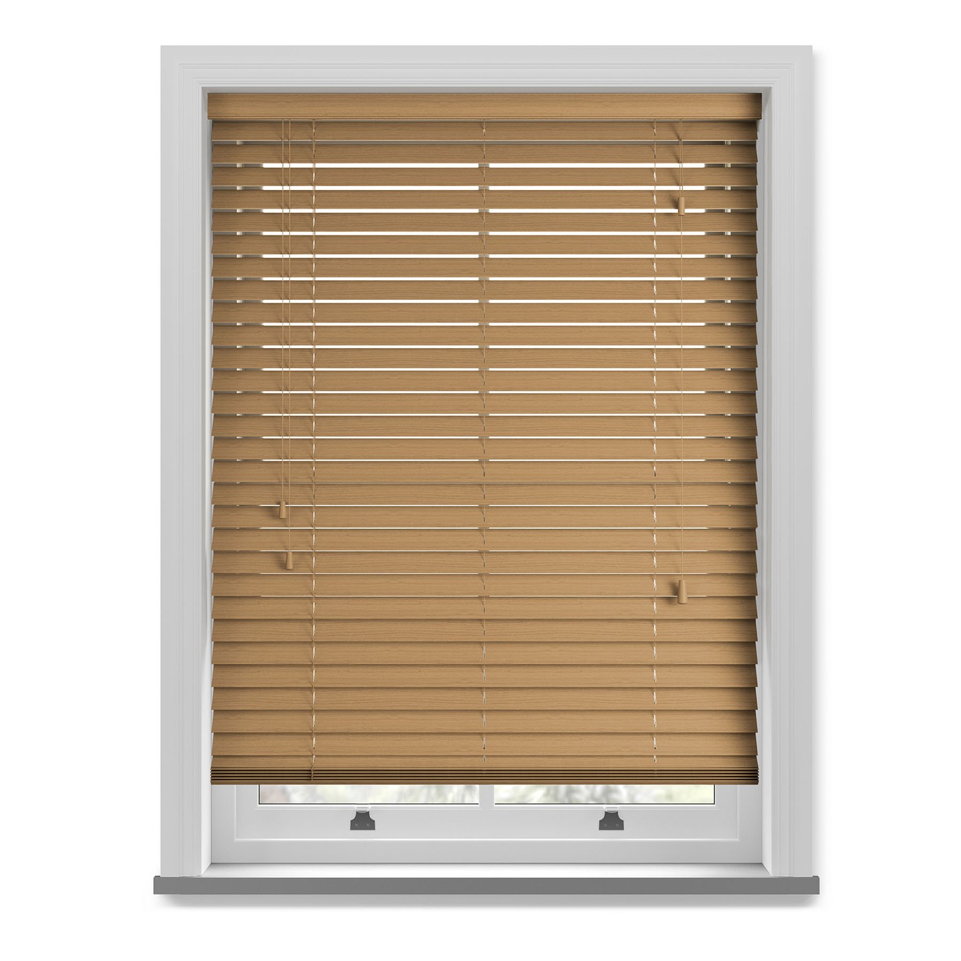 Faux wood blind fitted to a window