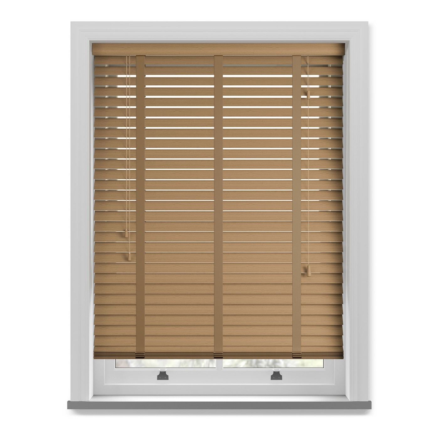 Oak faux wood blind with fabric tape