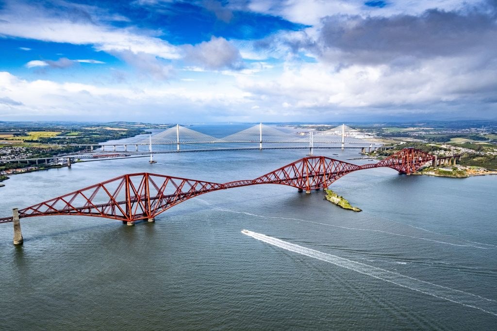 The Forth Bridges, connecting Lothian and Fife