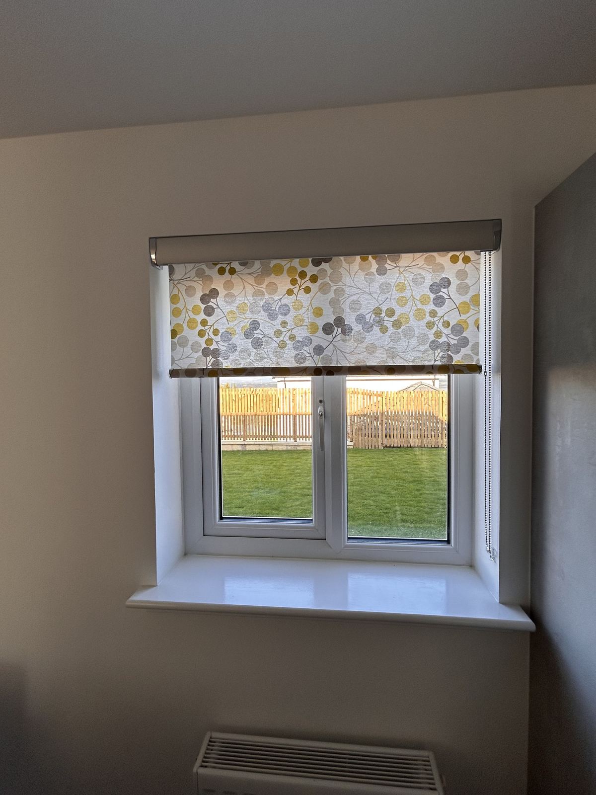 Patterned kitchen roller blind fitted in Bo'ness