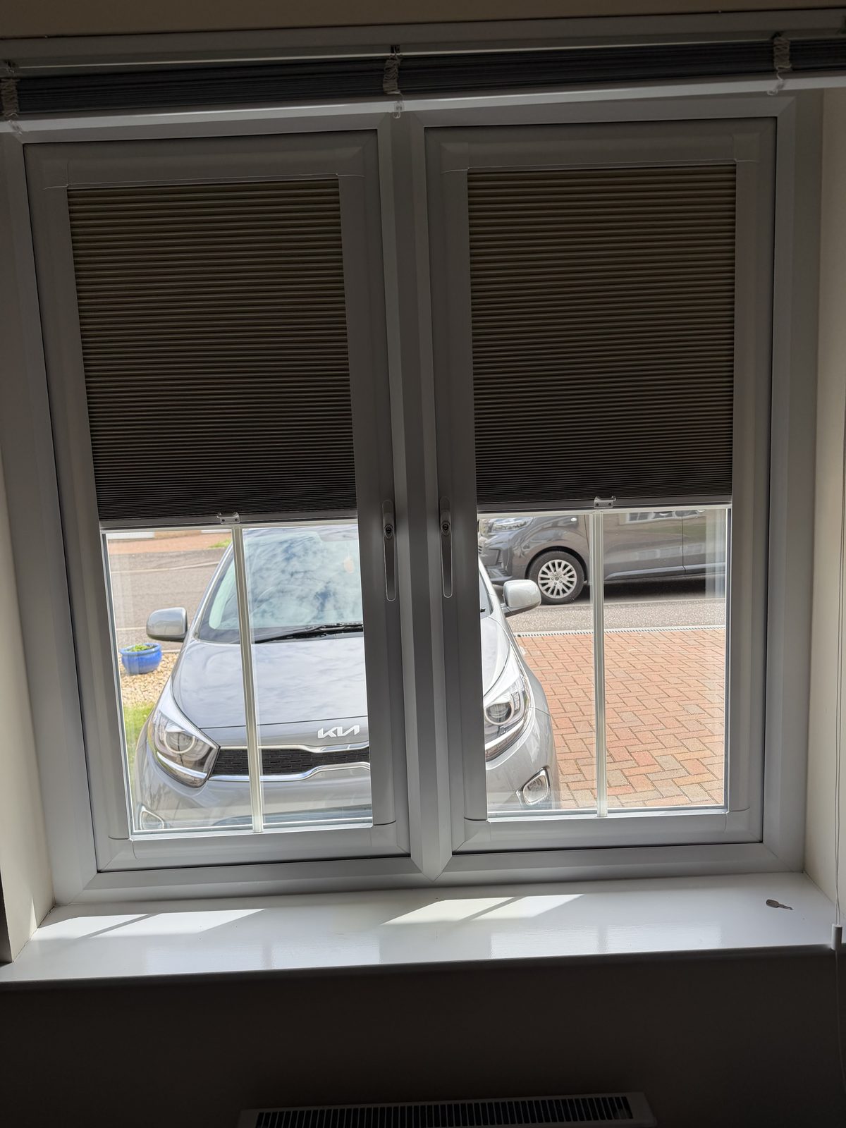 Perfect Fit cellular blind fitted to a UPVC French door