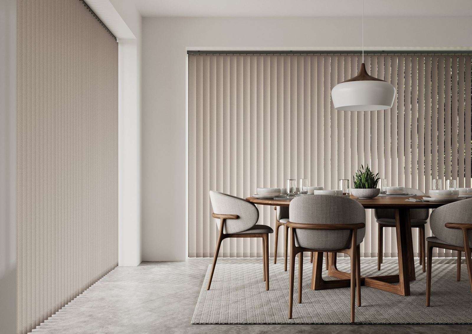 Vertical blind fitted in a dining room
