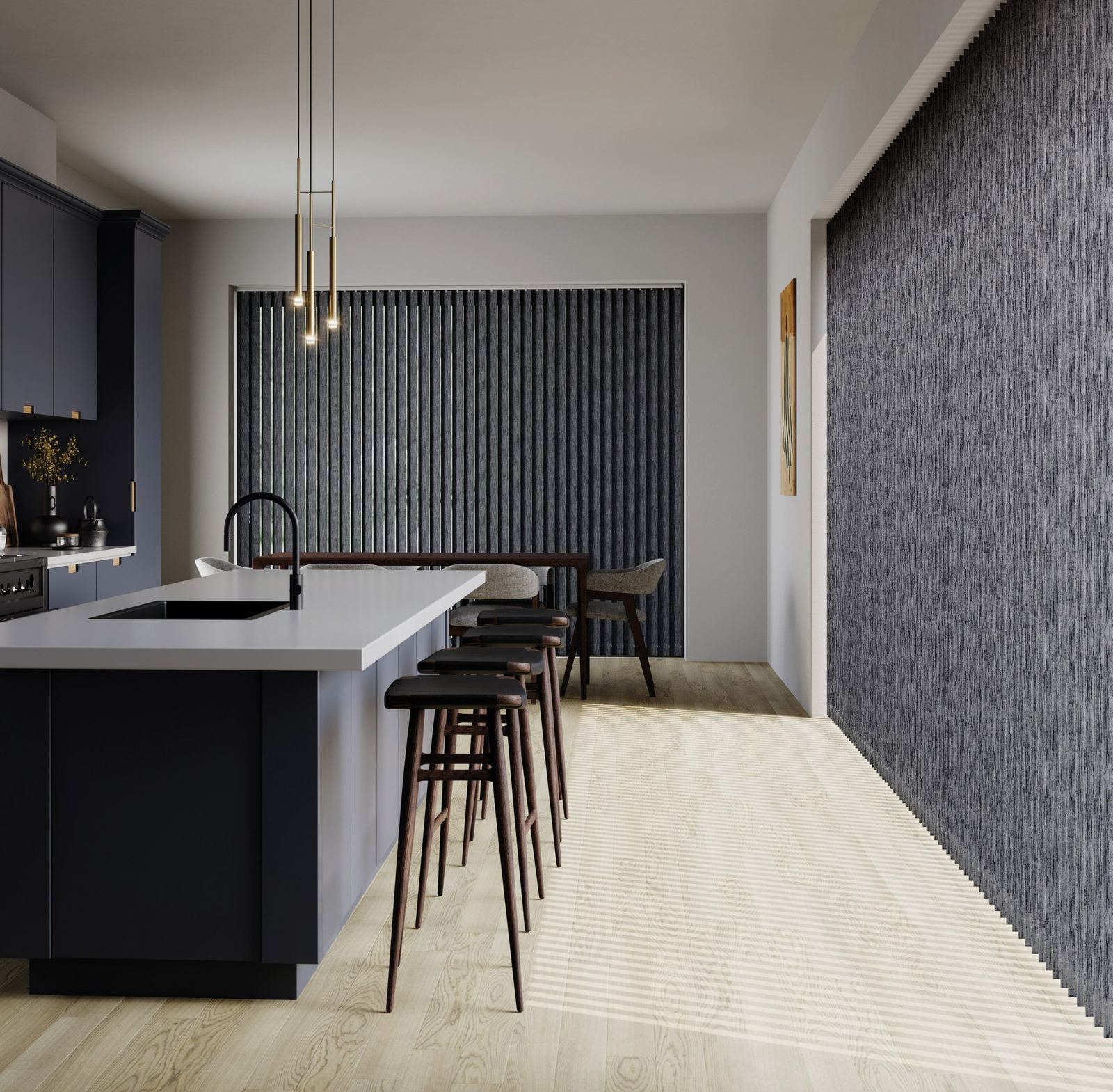 Vertical blind fitted in a kitchen