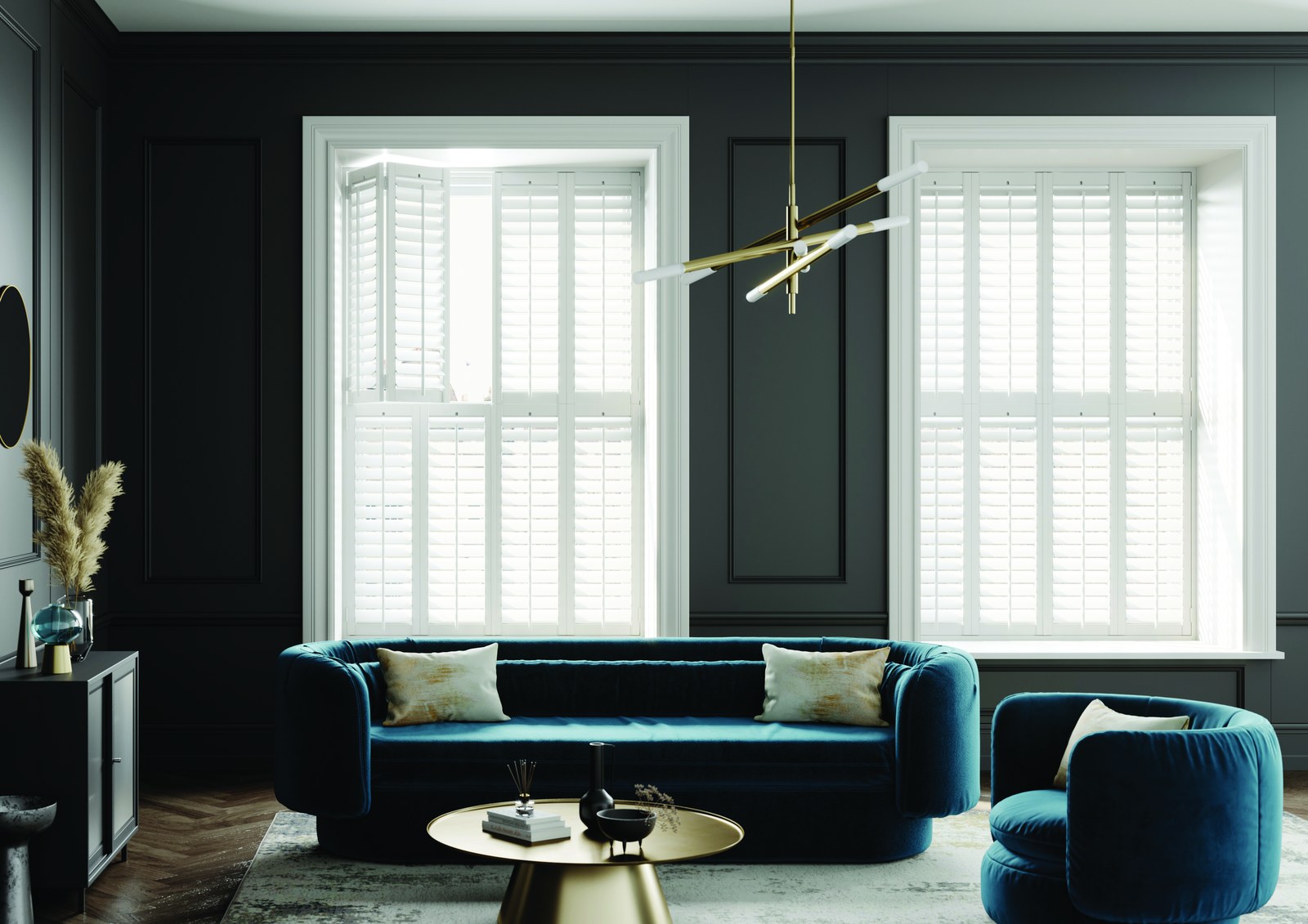 Wooden shutters fitted in a living room