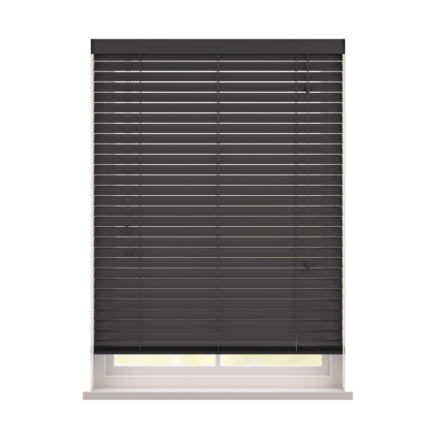 Black wooden blind with string ladder