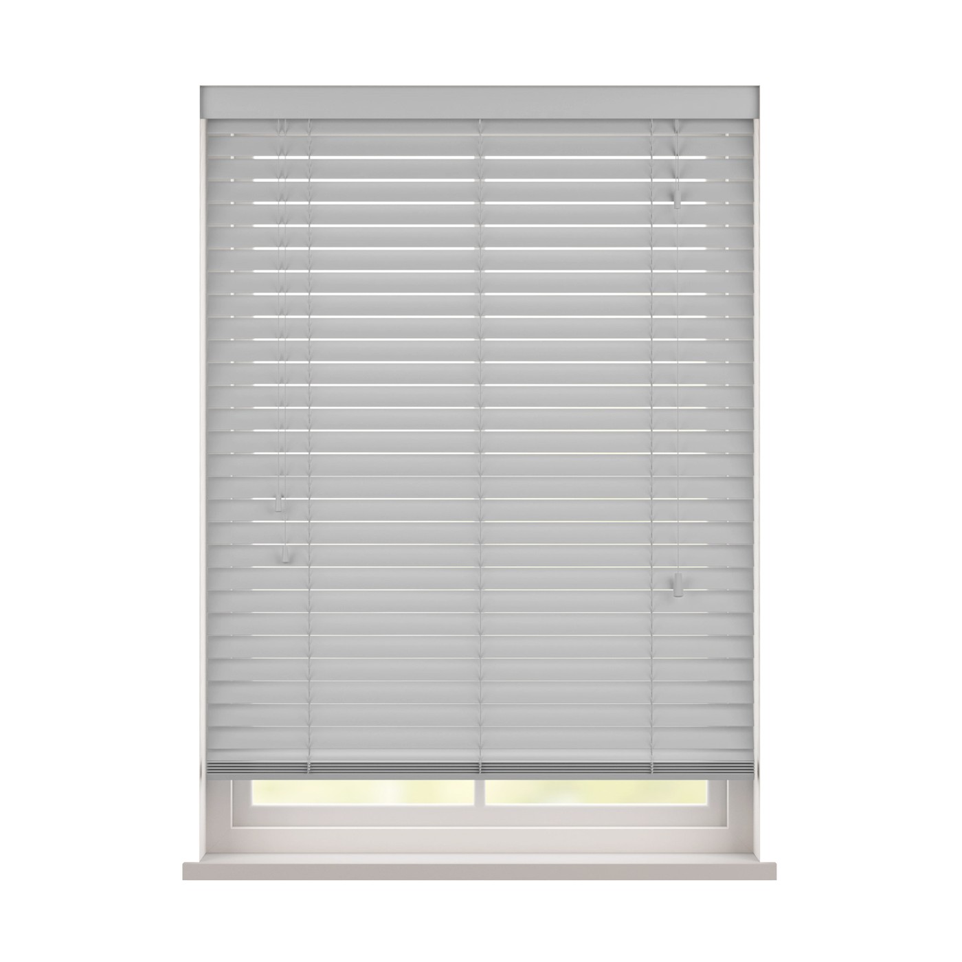 Light grey wooden blind with string ladder