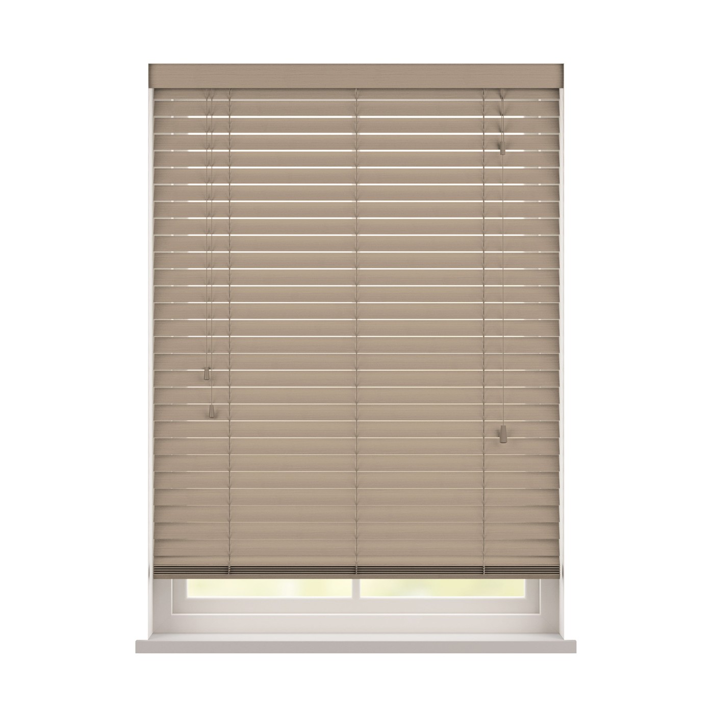 Taupe wooden blind with string ladder