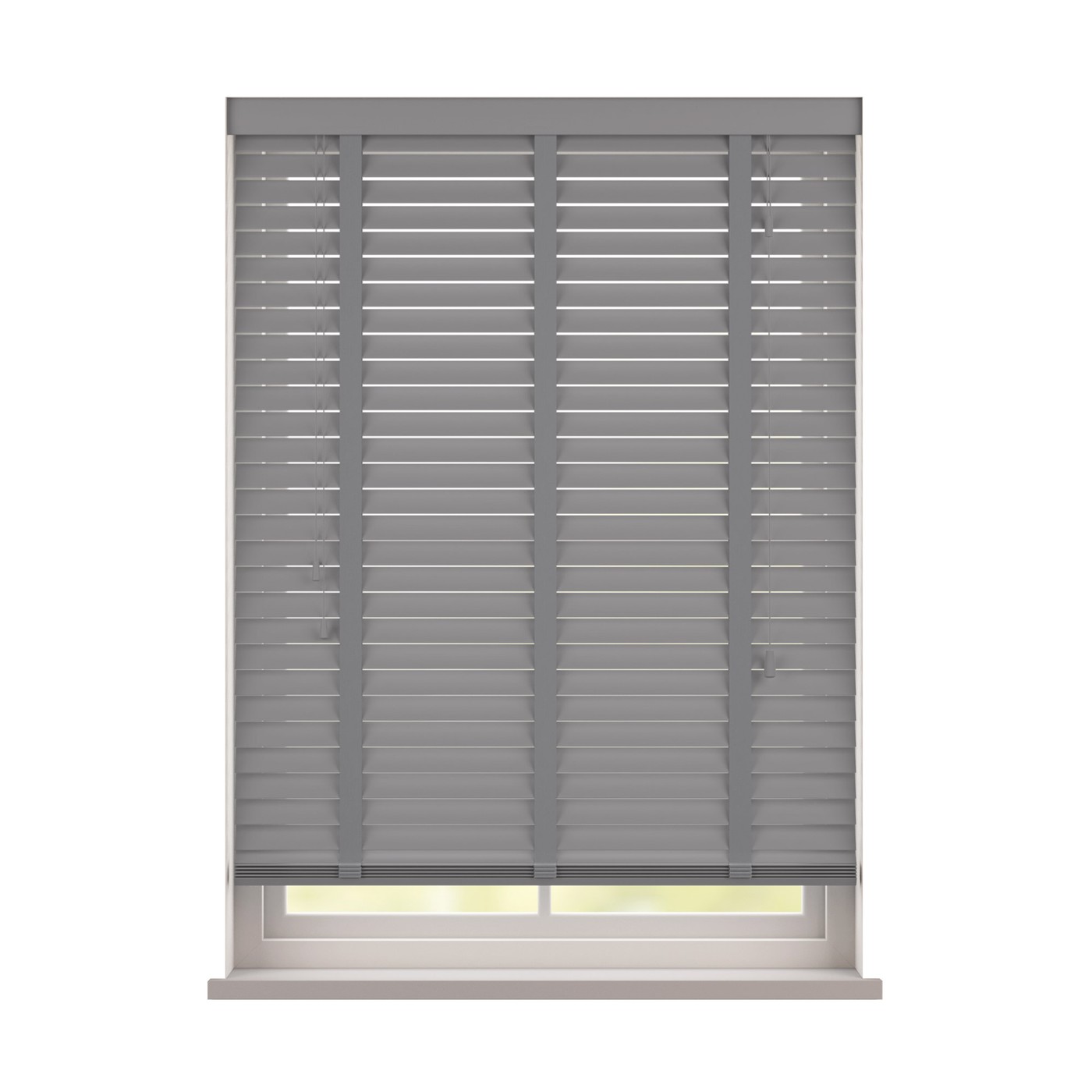 Grey wooden blind with fabric tape