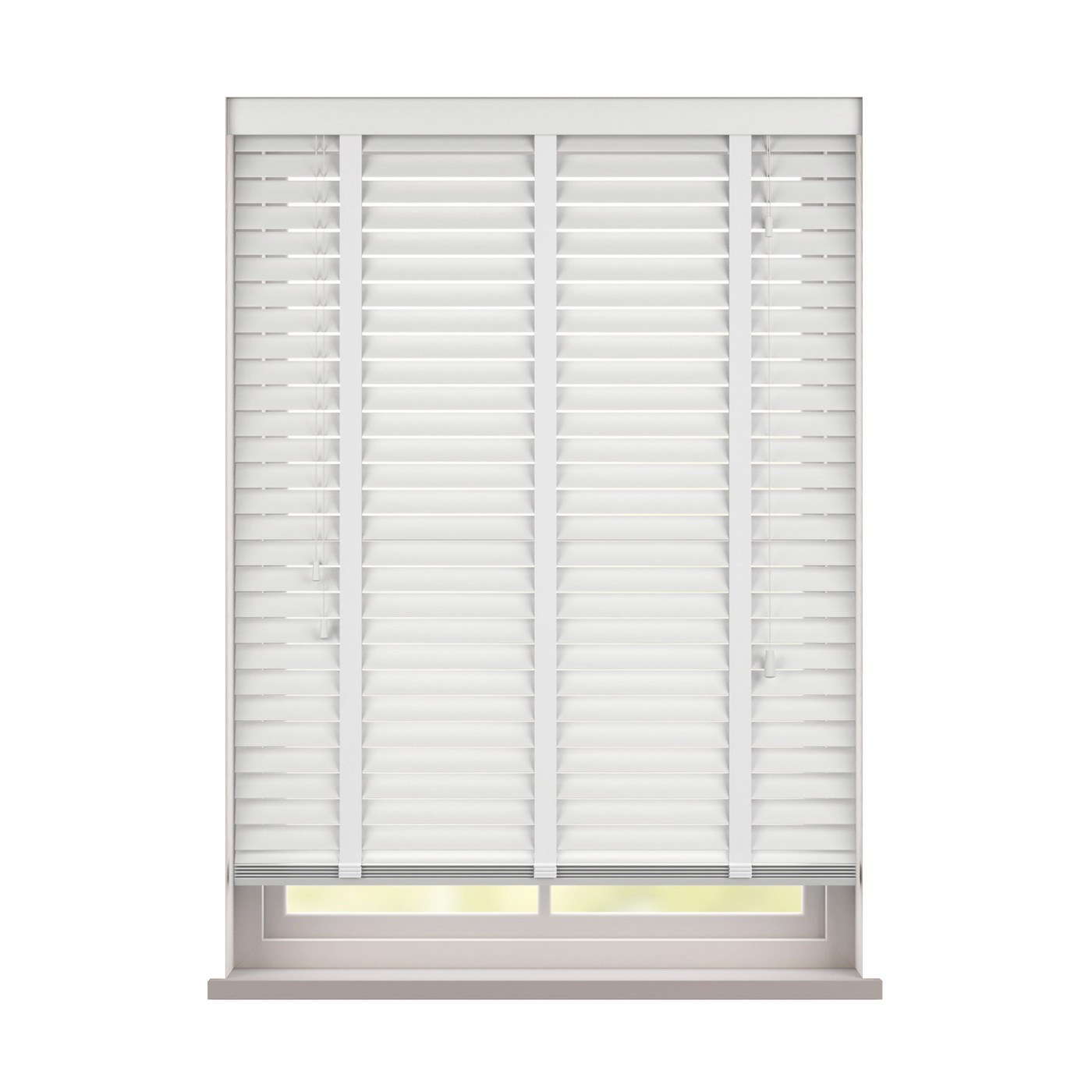 White wooden blind with fabric tape
