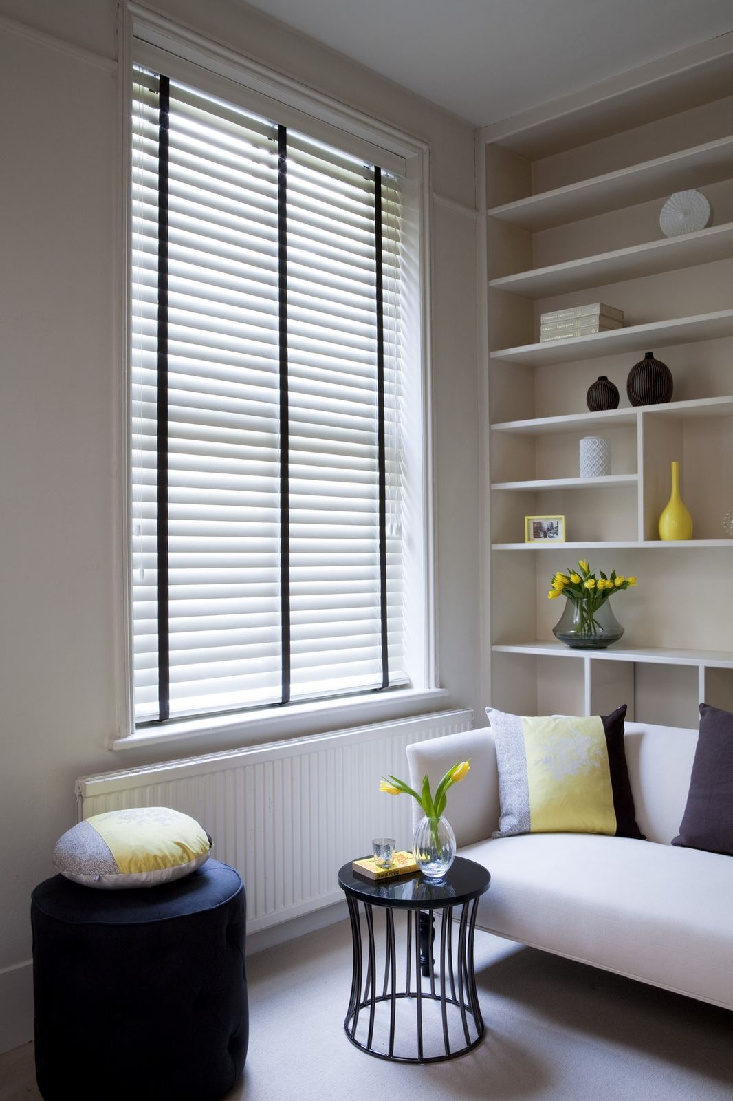 Wooden blind fitted in a living room
